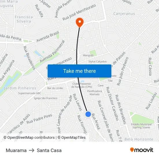 Muarama to Santa Casa map