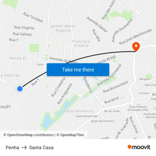 Penha to Santa Casa map