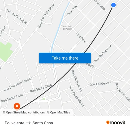 Polivalente to Santa Casa map