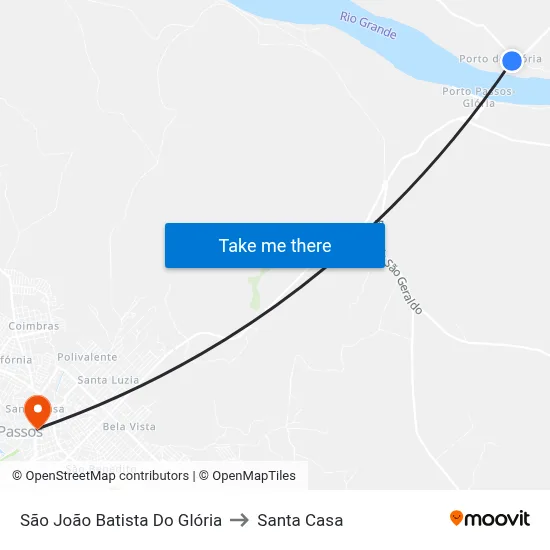 São João Batista Do Glória to Santa Casa map