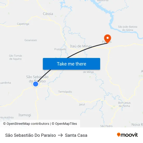 São Sebastião Do Paraíso to Santa Casa map