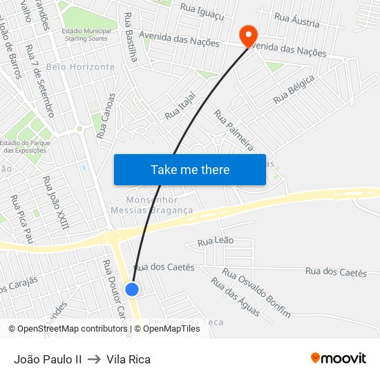 João Paulo II to Vila Rica map