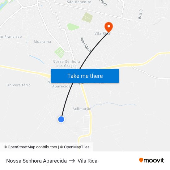 Nossa Senhora Aparecida to Vila Rica map