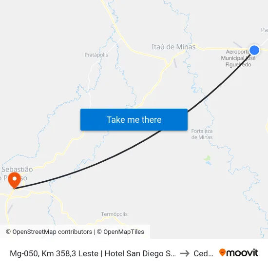 Mg-050, Km 358,3 Leste | Hotel San Diego Suites to Ceduc map