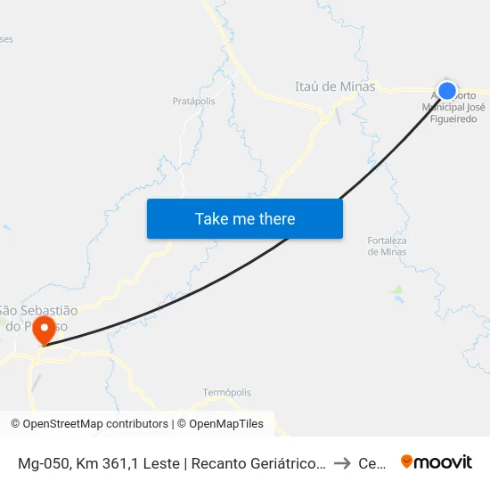 Mg-050, Km 361,1 Leste | Recanto Geriátrico De Passos to Ceduc map