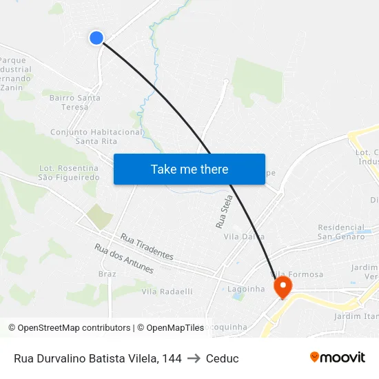 Rua Durvalino Batista Vilela, 144 to Ceduc map
