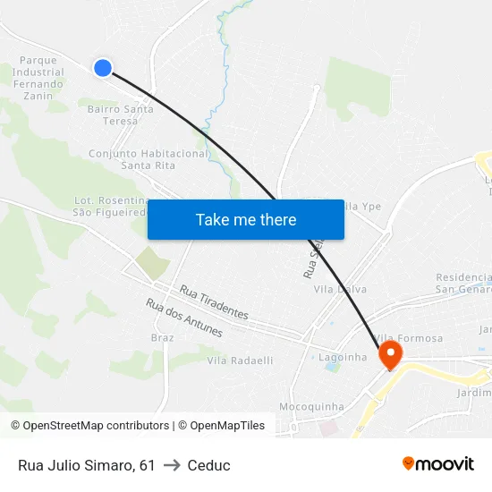 Rua Julio Simaro, 61 to Ceduc map