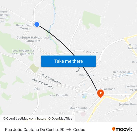 Rua João Caetano Da Cunha, 90 to Ceduc map