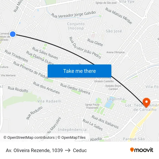 Av. Oliveira Rezende, 1039 to Ceduc map