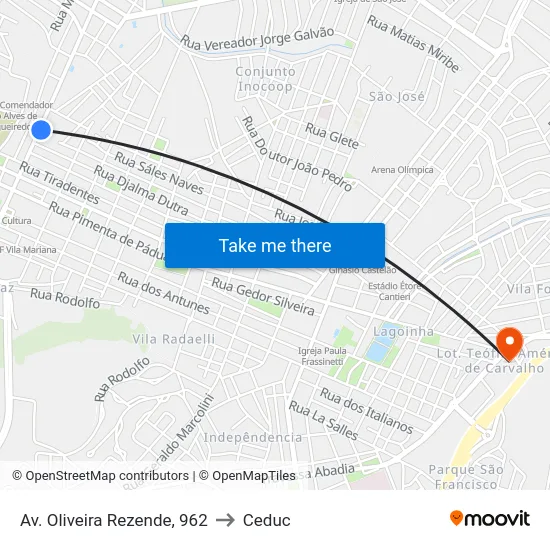Av. Oliveira Rezende, 962 to Ceduc map