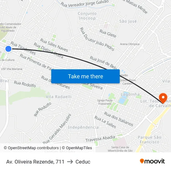 Av. Oliveira Rezende, 711 to Ceduc map