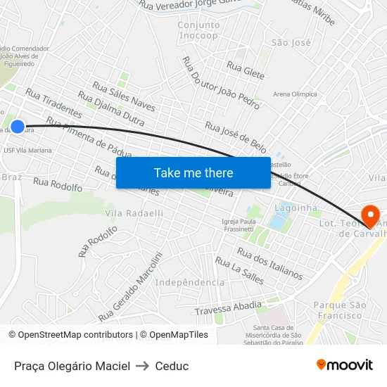 Praça Olegário Maciel to Ceduc map