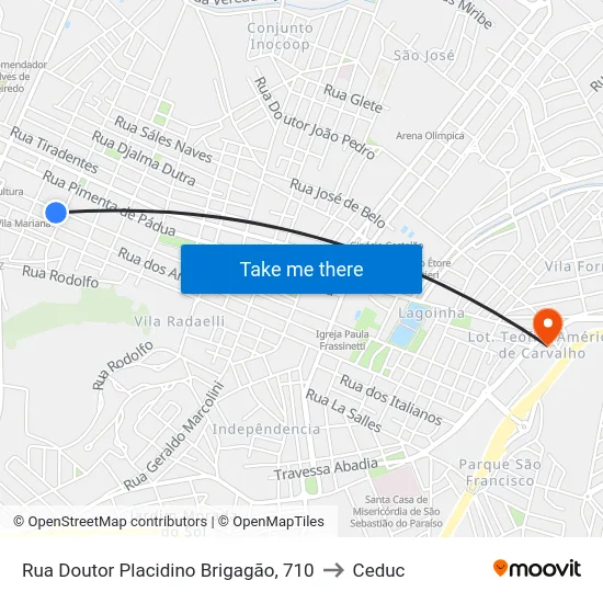 Rua Doutor Placidino Brigagão, 710 to Ceduc map