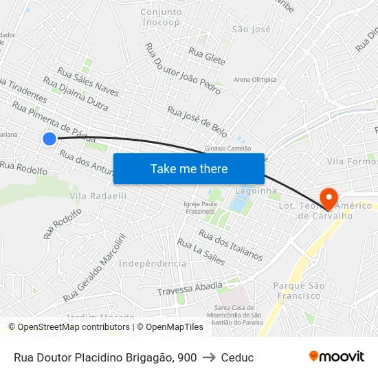 Rua Doutor Placidino Brigagão, 900 to Ceduc map