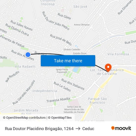 Rua Doutor Placidino Brigagão, 1264 to Ceduc map