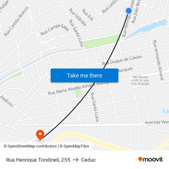 Rua Henrique Tondineli, 255 to Ceduc map