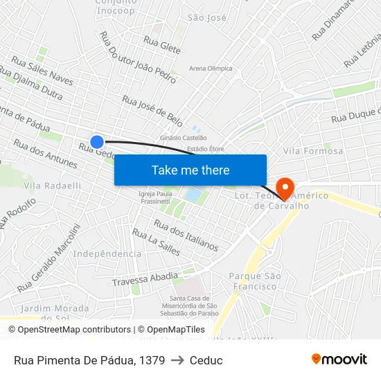 Rua Pimenta De Pádua, 1379 to Ceduc map