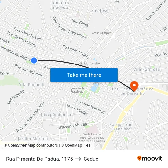 Rua Pimenta De Pádua, 1175 to Ceduc map