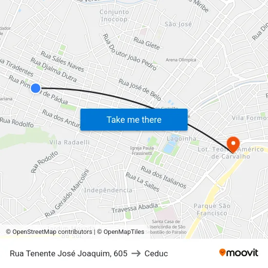 Rua Tenente José Joaquim, 605 to Ceduc map
