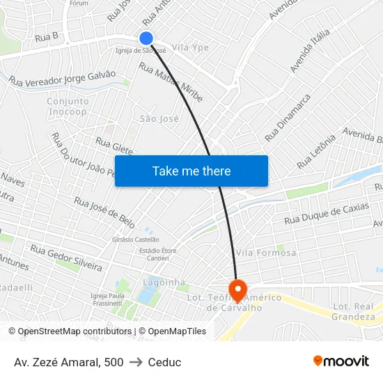 Av. Zezé Amaral, 500 to Ceduc map