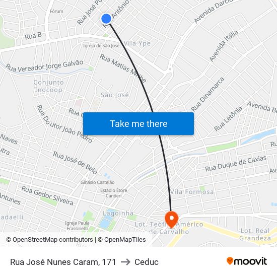 Rua José Nunes Caram, 171 to Ceduc map