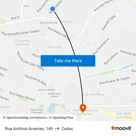 Rua Antônio Ananias, 149 to Ceduc map