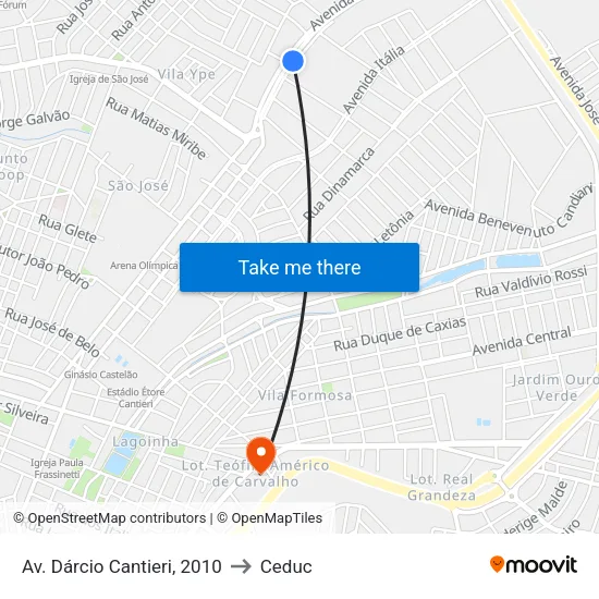 Av. Dárcio Cantieri, 2010 to Ceduc map