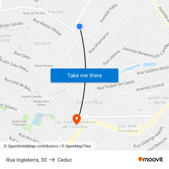 Rua Inglaterra, 30 to Ceduc map