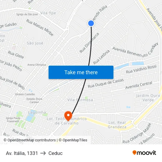 Av. Itália, 1331 to Ceduc map