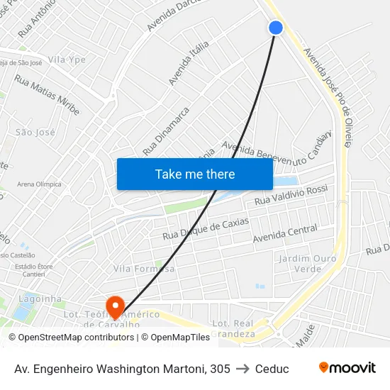 Av. Engenheiro Washington Martoni, 305 to Ceduc map