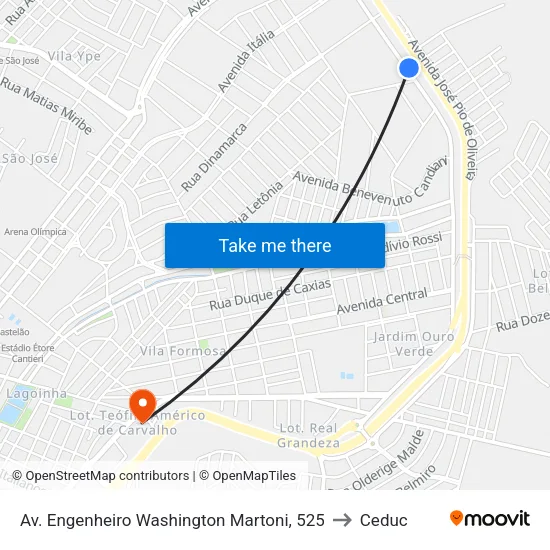 Av. Engenheiro Washington Martoni, 525 to Ceduc map