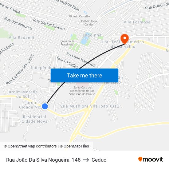 Rua João Da Silva Nogueira, 148 to Ceduc map