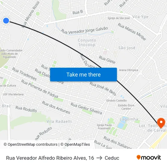 Rua Vereador Alfredo Ribeiro Alves, 16 to Ceduc map