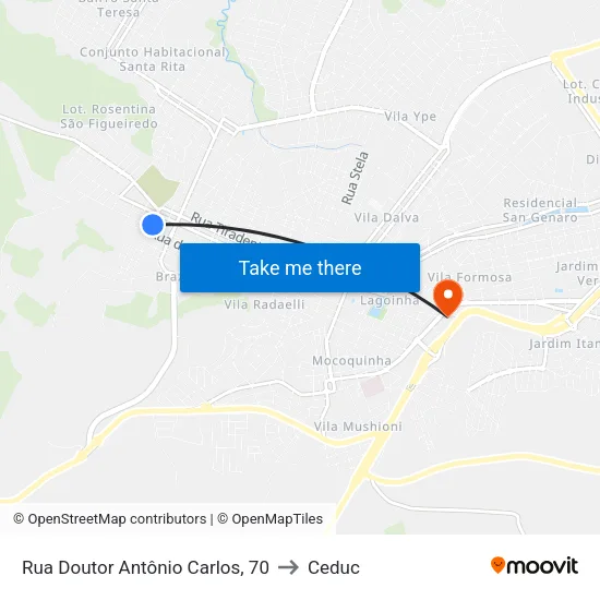 Rua Doutor Antônio Carlos, 70 to Ceduc map