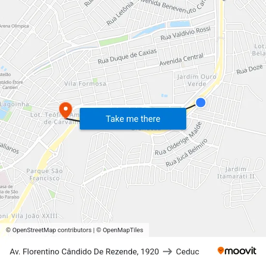 Av. Florentino Cândido De Rezende, 1920 to Ceduc map