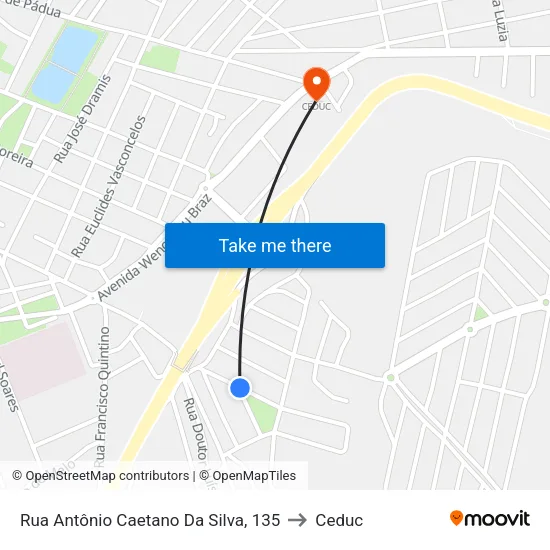 Rua Antônio Caetano Da Silva, 135 to Ceduc map
