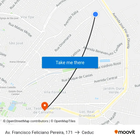Av. Francisco Feliciano Pereira, 171 to Ceduc map