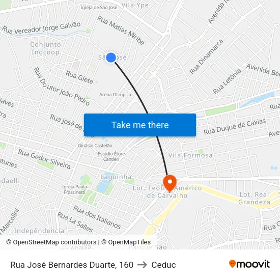 Rua José Bernardes Duarte, 160 to Ceduc map