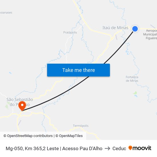 Mg-050, Km 365,2 Leste | Acesso Pau D'Alho to Ceduc map