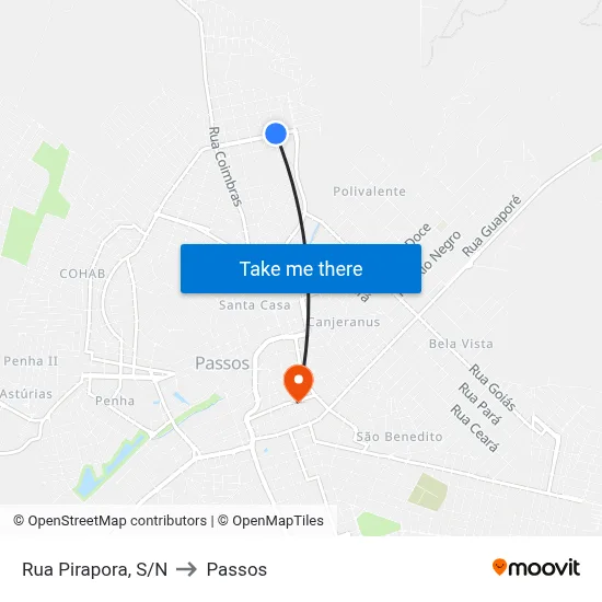 Rua Pirapora, S/N to Passos map
