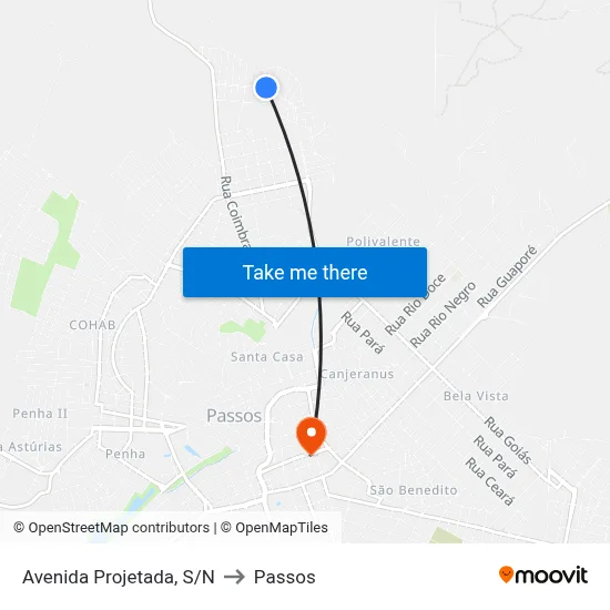 Avenida Projetada, S/N to Passos map