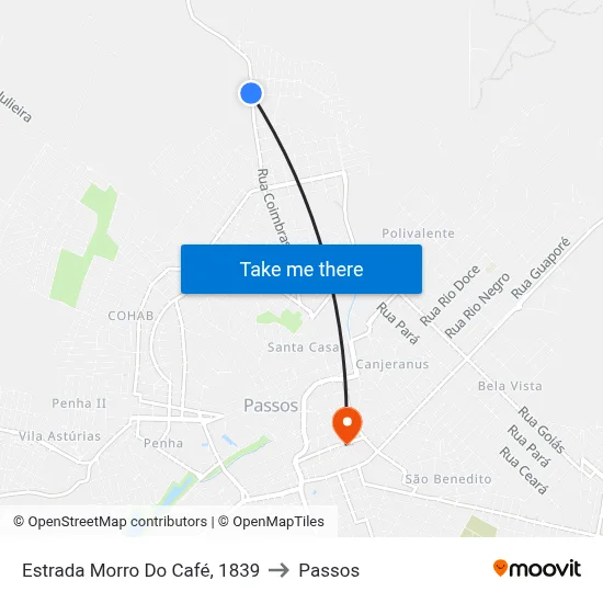 Estrada Morro Do Café, 1839 to Passos map