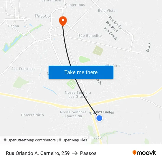 Rua Orlando A. Carneiro, 259 to Passos map