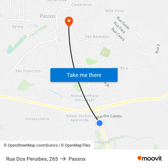 Rua Dos Peruibes, 265 to Passos map