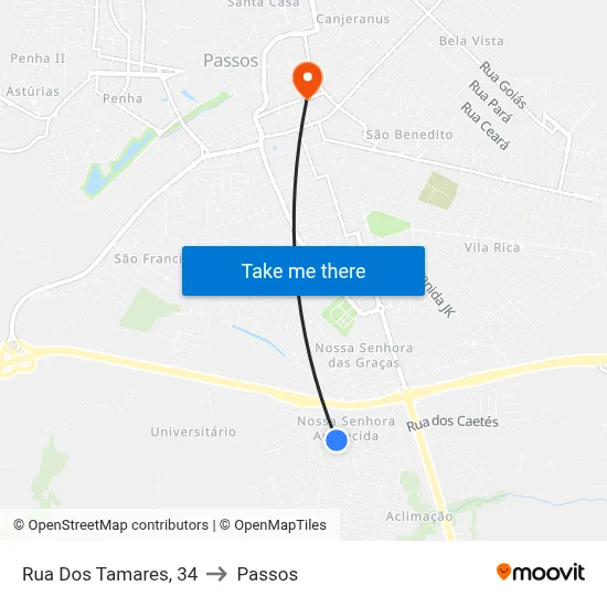 Rua Dos Tamares, 34 to Passos map
