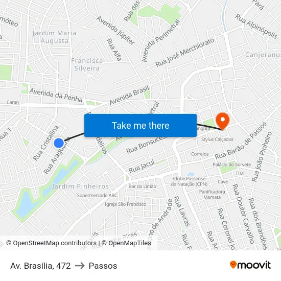 Av. Brasília, 472 to Passos map