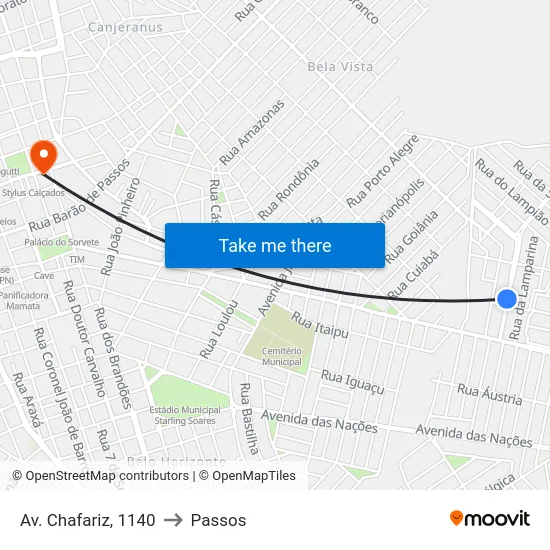 Av. Chafariz, 1140 to Passos map