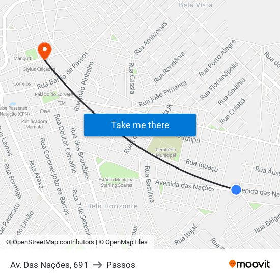 Av. Das Nações, 691 to Passos map