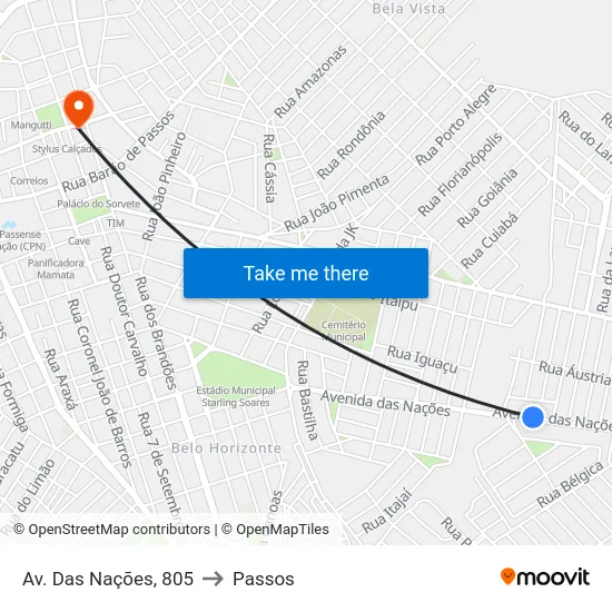 Av. Das Nações, 805 to Passos map