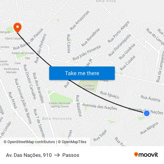 Av. Das Nações, 910 to Passos map